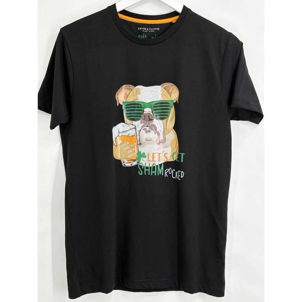 Denim & Flower Ricky Singh Mens Small‎ St Patricks Day Bulldog Graphic T-Shirt